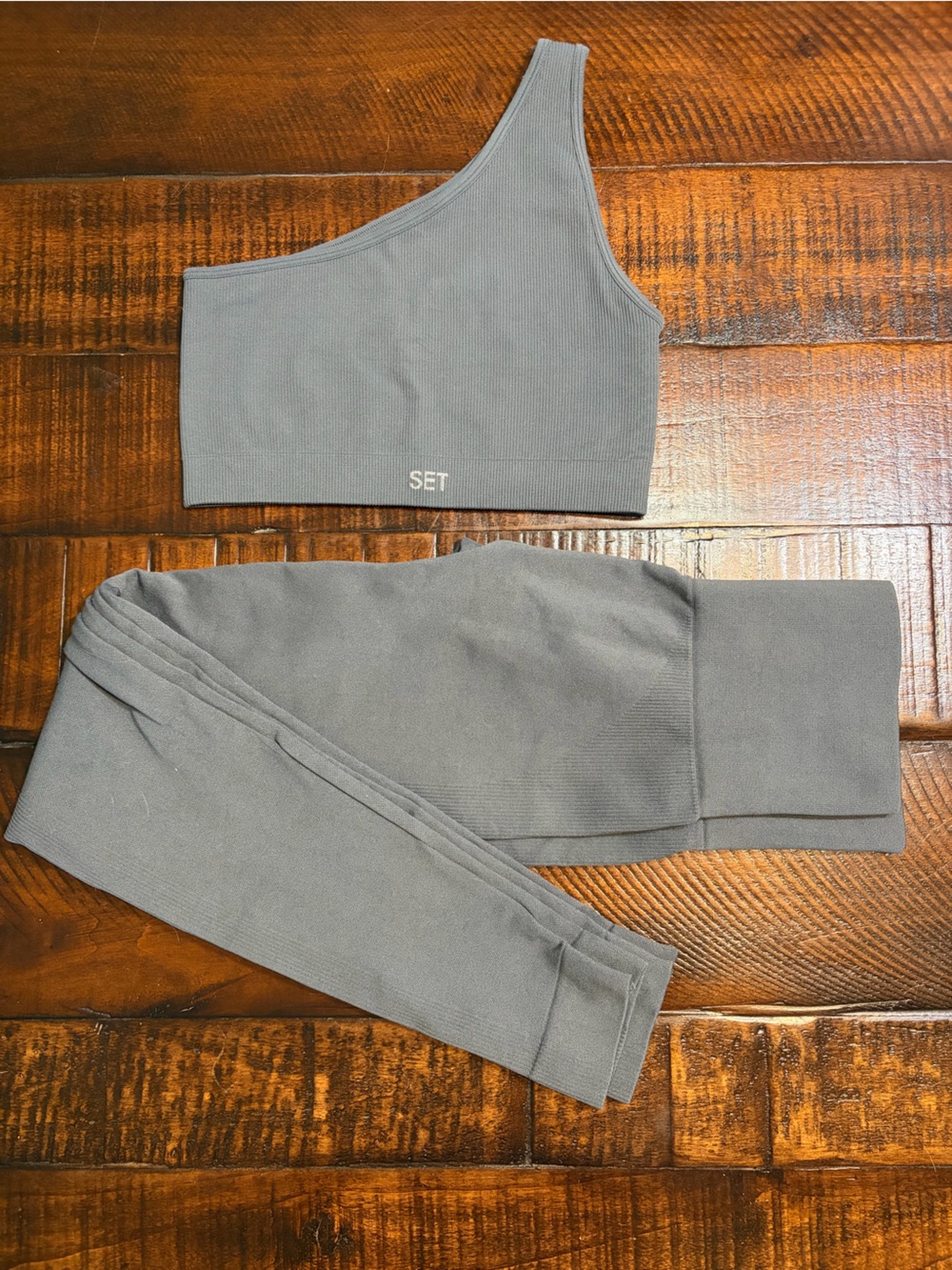 SET Active One-Shoulder Crop Top & Leggings Set - Gray